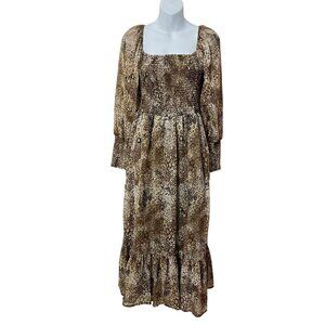 Betsey Johnson‎ Earth Tone Snake Print Boho Peasant Dress Size Small